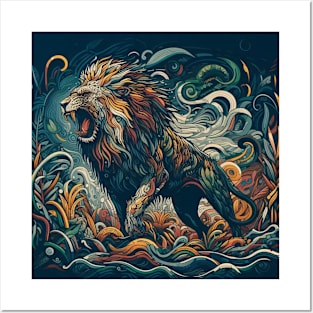 A dark tribal style lion. Posters and Art